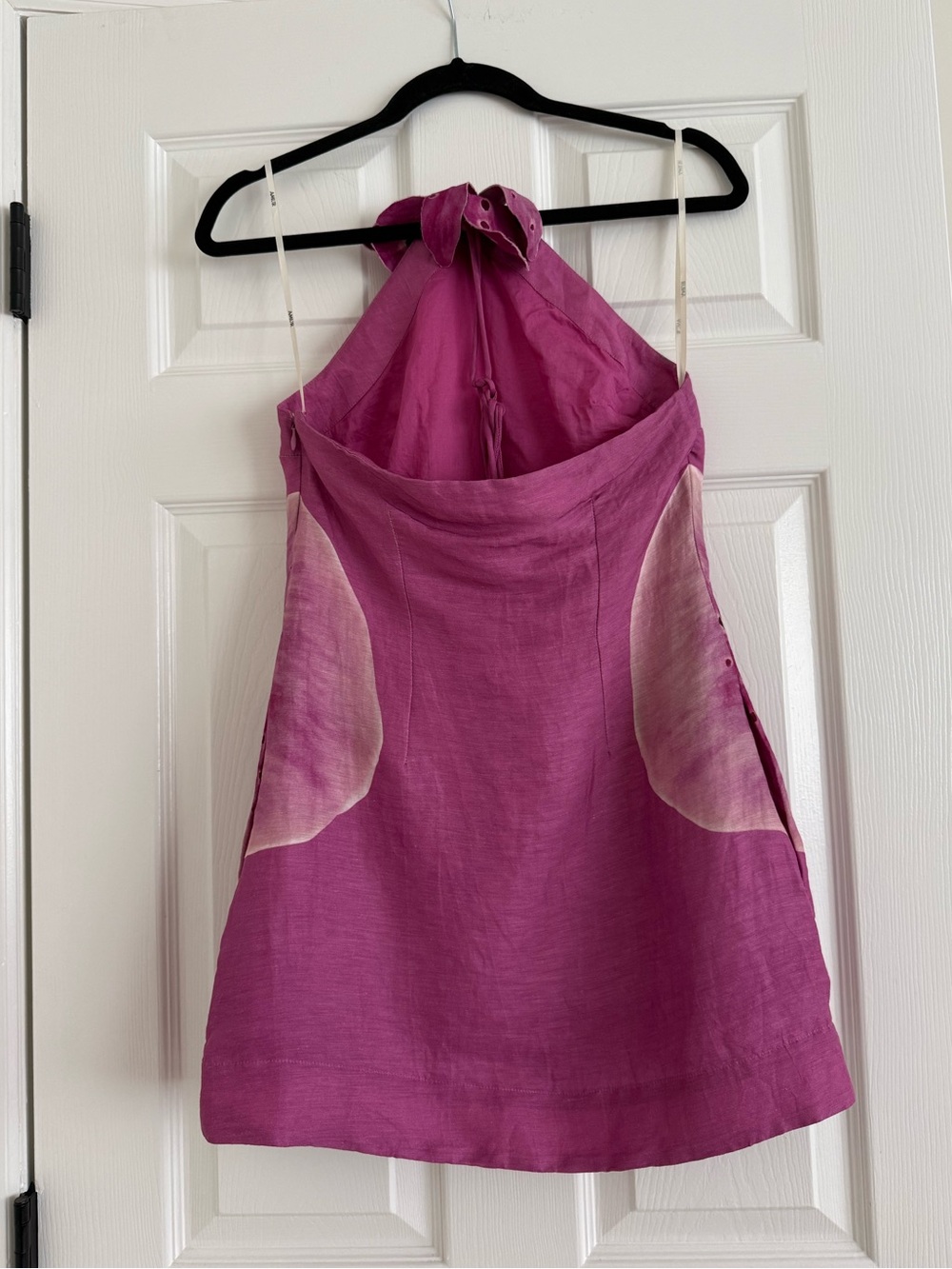 AMUR Everlee Orchid Print Linen Blend Halter Mini Dress Pink - Picture 9 of 16